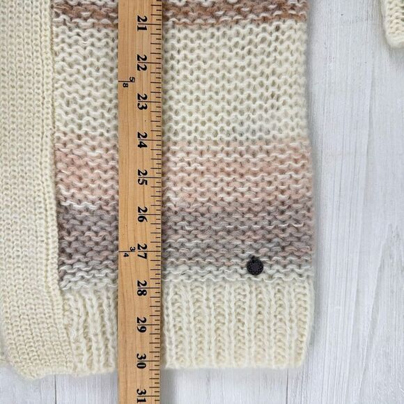 Anthropologie Numph Open Front Long Cardigan XS Stripe Cream Chunky Knit Mohair - Picture 13 of 16